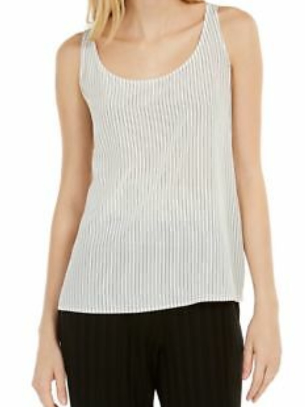 Eileen Fisher 100% Silk Crepe tank Medium Ivory with black stripe NWT